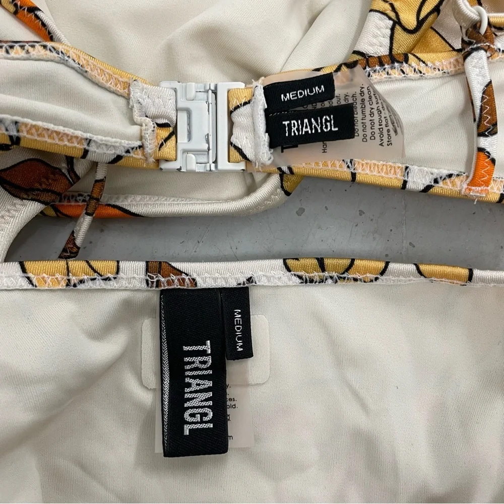Triangl Swimwear Yellow Brown Retro Style Floral Print Bikini Size Medium